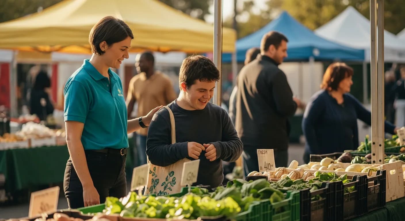 Participants engaging in community market activities
